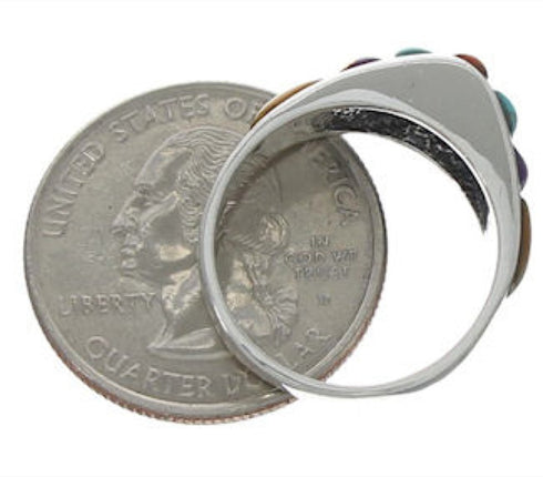 Southwest Sterling Silver Multicolor Inlay Ring Size 5-3/4 VX36616